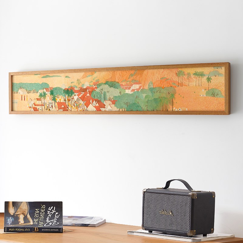 热国之卷日式长条挂画茶室客厅沙发背景禅意北欧原木风巨幅装饰画