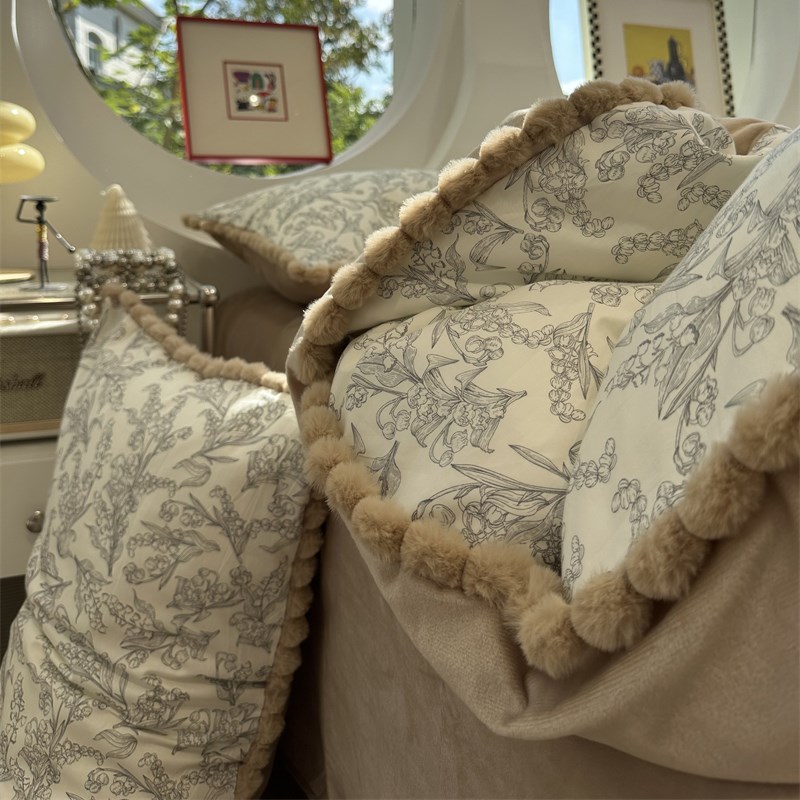 美式田园黑铃兰花棉加绒四件套A面全棉纯棉B面宝宝绒被套床单1.5m