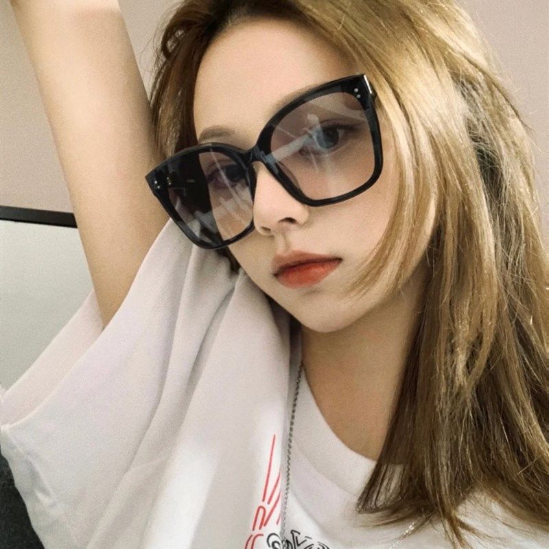 404的店韩版复古超大方框墨镜遮大脸太阳眼镜架素颜渐变透明蓝女