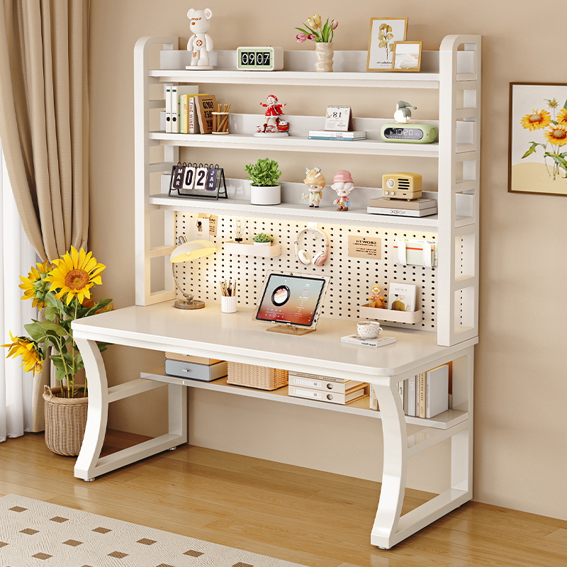 实木书桌书架一体家用电脑桌台式单人办公桌卧室学生学习桌写字台