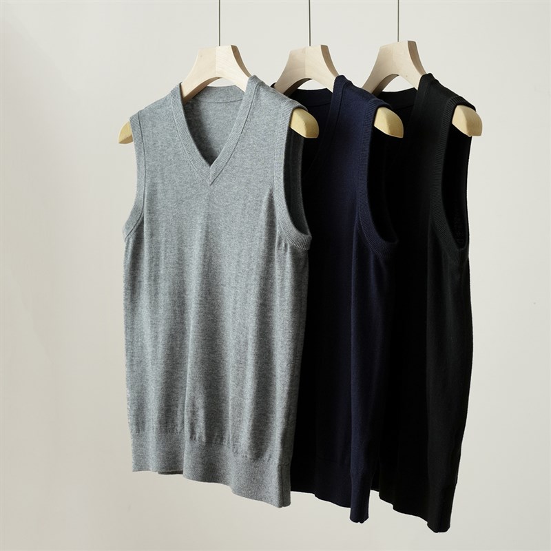 男士可机洗羊毛衫 28支双股叠穿马甲大码针织无袖坎肩 秋冬款男装