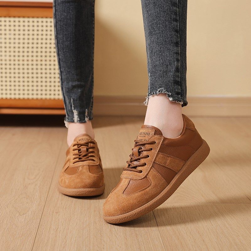 韩版2025春季新款真牛皮休闲鞋女松糕底板鞋中老年废土风厚底单鞋,女鞋,德训鞋,淘宝优惠券,粉丝福利购,淘宝优惠卷