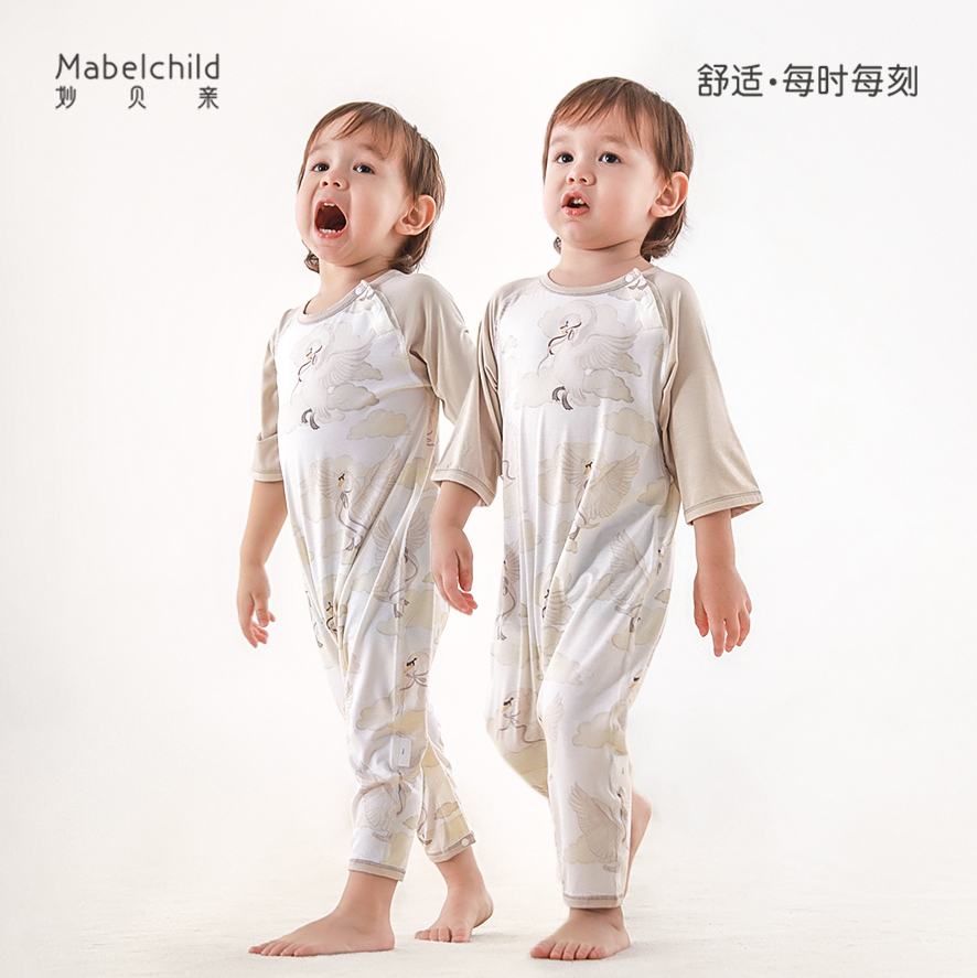 【呼吸凉感棉】儿童连体睡衣夏天季薄款冰丝女宝宝睡袋空调家居服