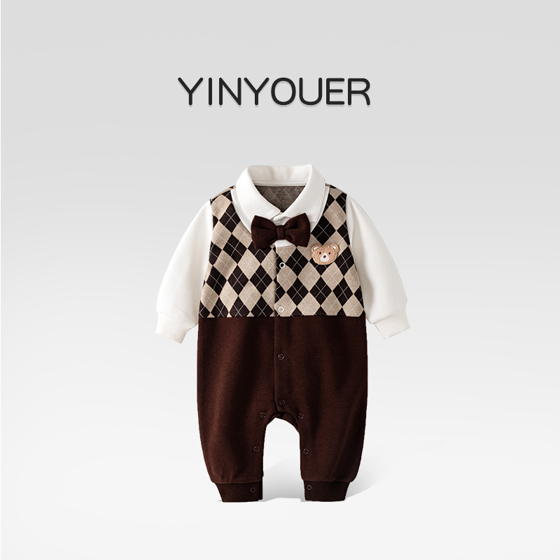 婴儿衣服春装男宝宝连体衣一周岁礼服生日抓周宴满月百天绅士哈衣