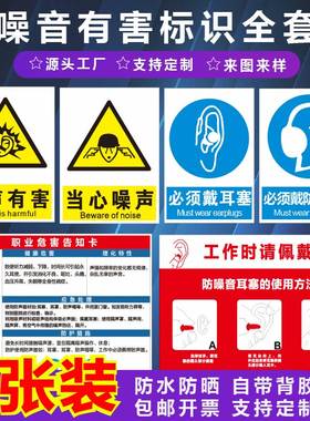 当心噪声标识牌噪声职业危害告知卡噪音噪声有害必须请戴口罩耳塞