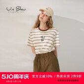 休闲宽松短款 条纹纯棉t恤女夏季 小个子上衣 韩版 潮牌女装 新款 短袖