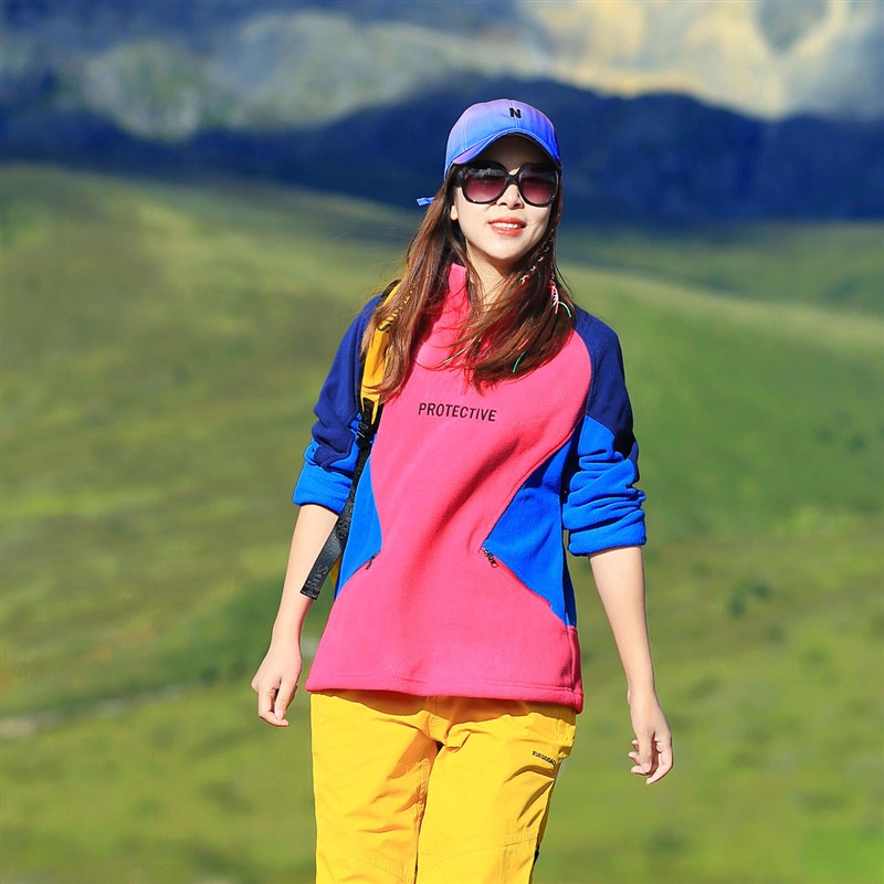 雪丘岛户外新款秋冬抓绒衣立领加绒加厚内胆女摇粒绒拼色保暖卫衣