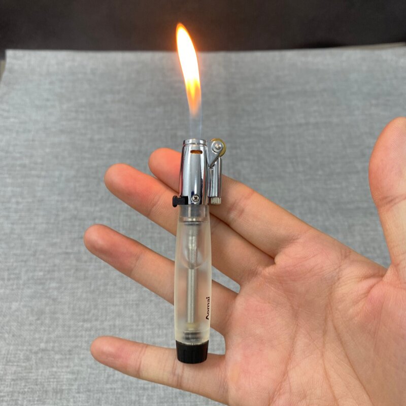 新款奥麦砂轮火石明火打火机定火锁火透明大气箱耐用充气款打火机