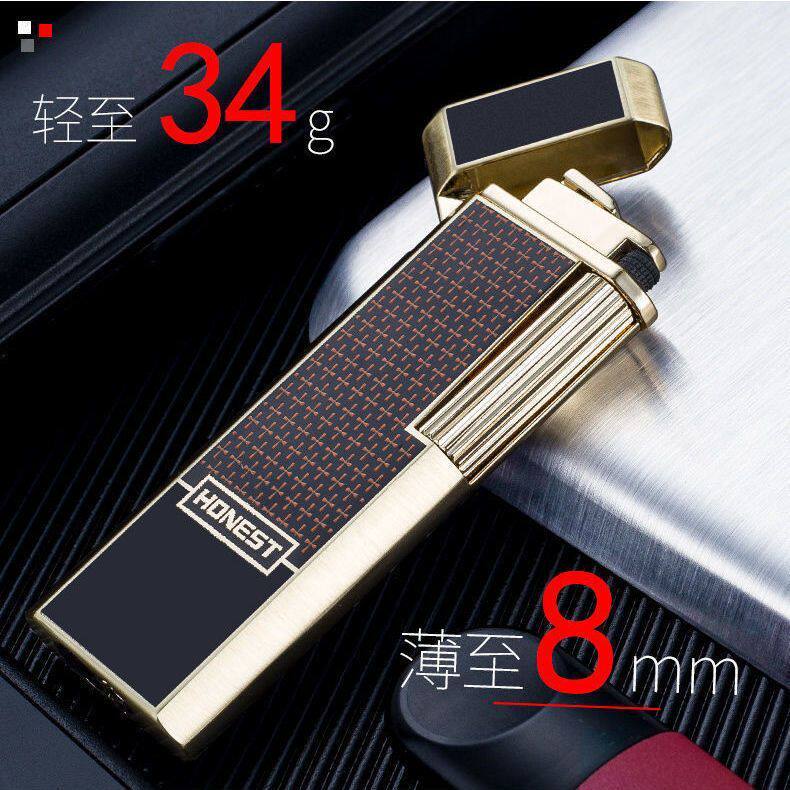 百诚金伦朗声超薄侧滑砂轮充气打火机创意个性金属耐用精致礼品