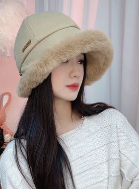 冬季加绒加厚保暖毛绒渔夫帽女款户外显脸小防风护耳