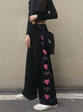 High waisted wide leg loose sanitary pants高腰阔腿宽松卫裤女