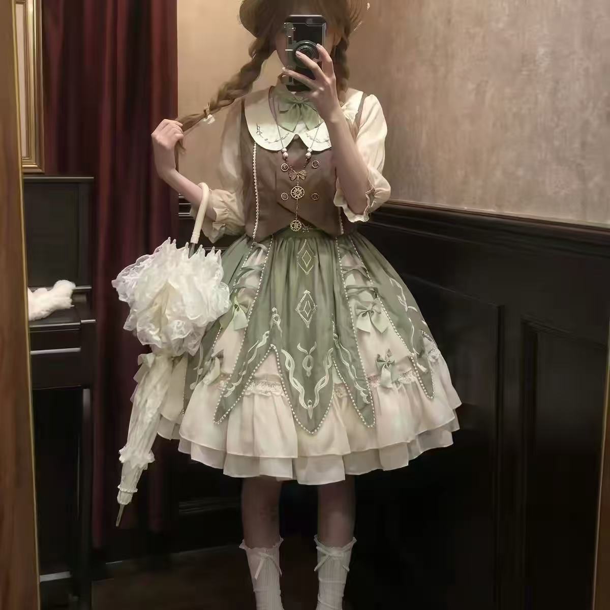 可爱田园风lolita裙马甲衬衫裙子套装洛丽塔田园甜美日常显瘦套装