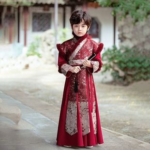 汉服男童冬款高端演出古装冬季加厚明制侠客唐装儿童男(有染色)