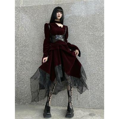 幽灵少女暗黑系法式复古连衣裙子哥特风女装礼服穿搭万圣节服装女