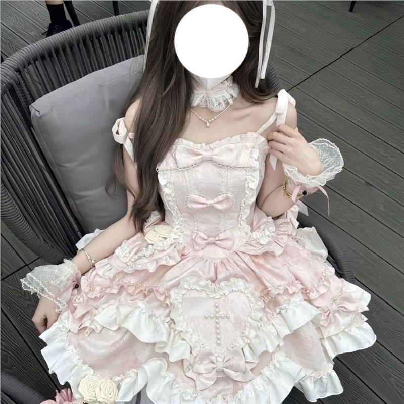 芙蝶之心芙蝶结原创洋装jsk日常轻lolita公主挂脖连衣裙粉色