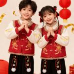 元旦儿童喜庆演出服男女童拜年服幼儿园舞蹈表演服装中国风开门红