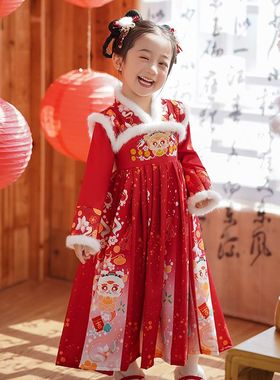 原创儿童汉服《麒麟灵龙》女童拜年服洋气中国风唐装喜庆服秋冬装