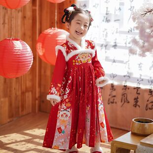 原创儿童汉服《麒麟灵龙》女童拜年服洋气中国风唐装喜庆服秋冬装