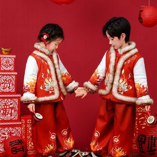 男女童拜年服2025新款哪吒冬装加厚中国风儿童过年喜庆新年衣服