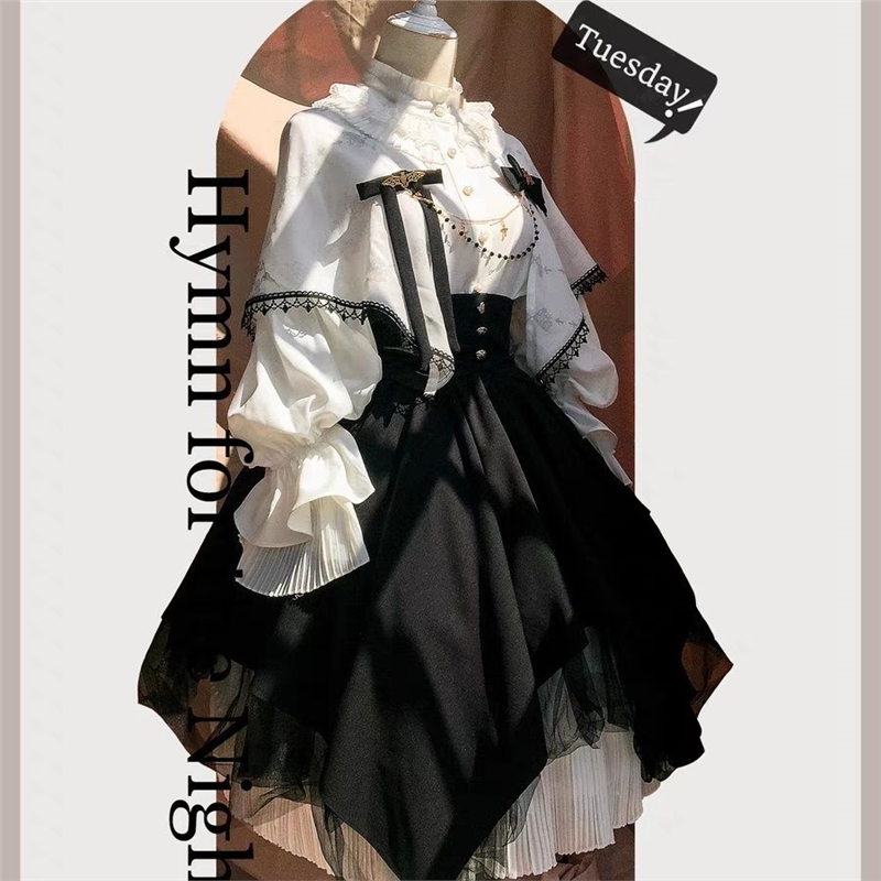 万圣节哥特风lolita灯笼袖衬衫束腰洛丽塔SK半裙晚祷歌修女cos服