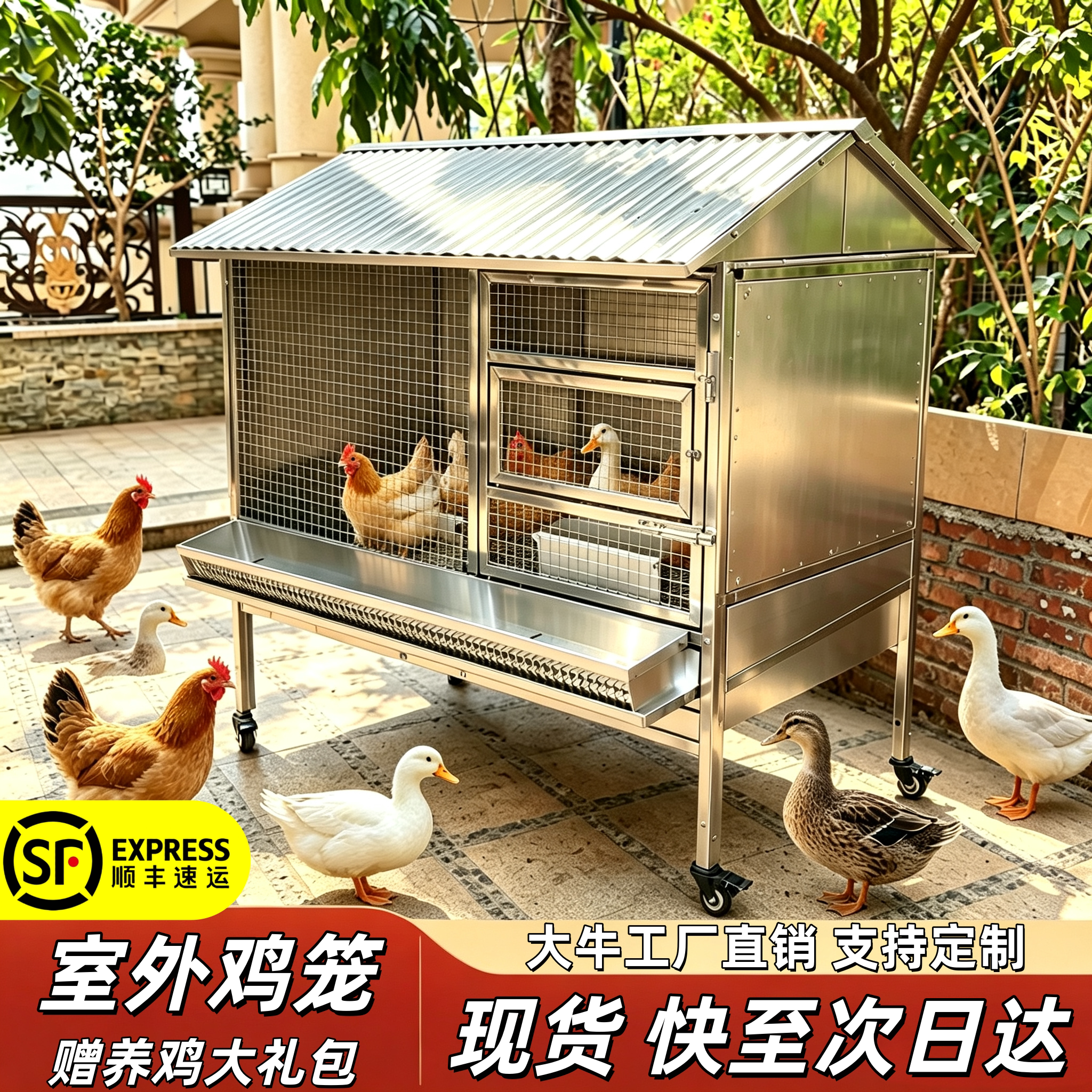 鸡笼子家用室外大号大牛笼具发酵床室外养鸡棚防风防雨不锈钢鸡笼