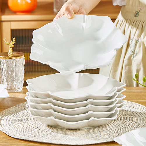 纬廷纯白陶瓷花瓣盘甜品盘