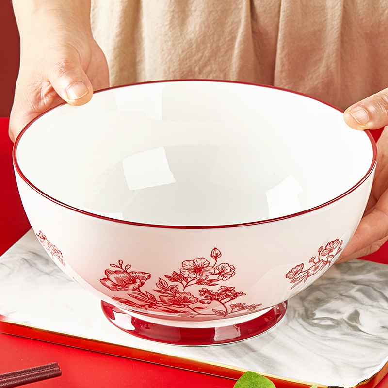 纬廷釉下彩陶瓷喜庆家用汤碗