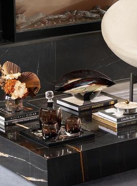 意式轻奢高颜值摆件光影果盘花器花艺组合电视柜玄关客厅入屋摆件