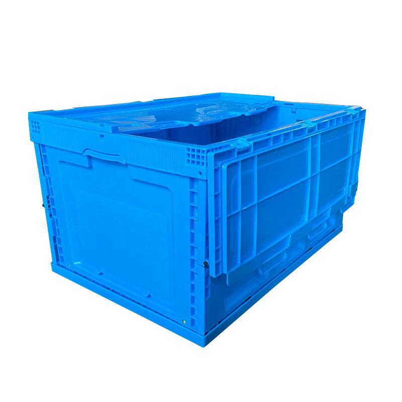 80L蓝色大号带盖折叠工业物流配送周转箱加厚塑料折叠整理收纳箱