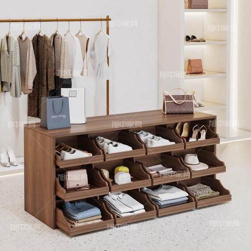 实木服装店中岛台展示柜陈列柜童装店饰品柜产品展示台流水台定制