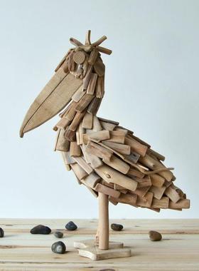 手工实木质独特大嘴鸟客厅电视柜摆件欧式家居装饰天然工艺品创意