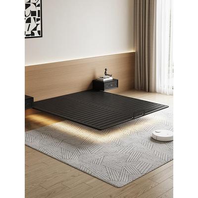 实木无床头悬浮床小户型主卧双人齐边橡木黑色无靠背排骨架床架