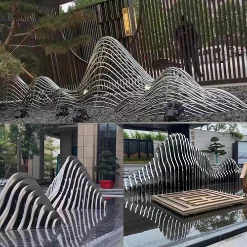 不锈钢假山雕塑摆件金属铁艺切片镂空山形样品屋展示中心酒店水景