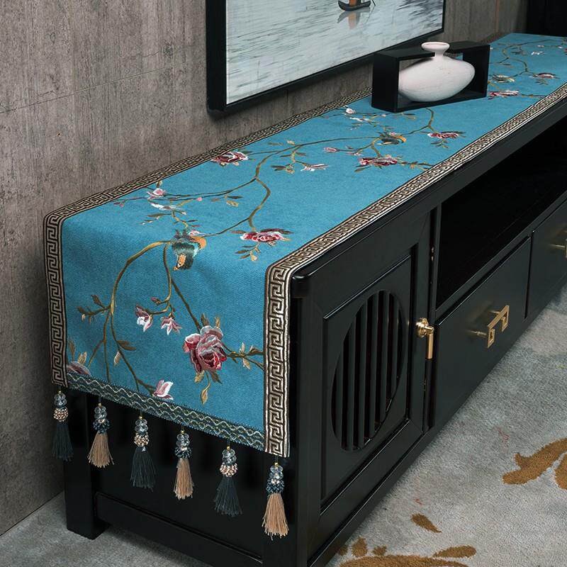 新中式电视柜桌布盖布防尘罩茶几桌布餐桌鞋柜中国风长条桌旗桌垫