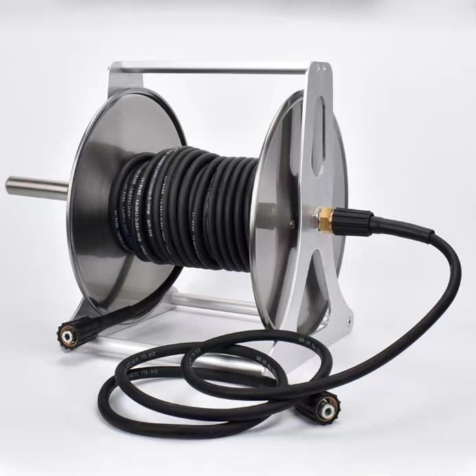 高压水管收纳架卷管器不锈钢金属洗车机洗车防爆钢丝管收卷器清洗