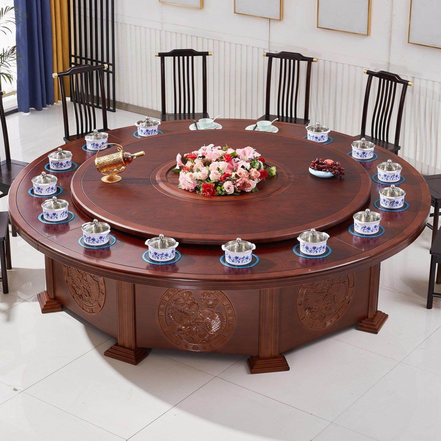 火锅桌子电磁炉一体一人一锅小火锅家商用酒店电动大圆桌实木餐桌