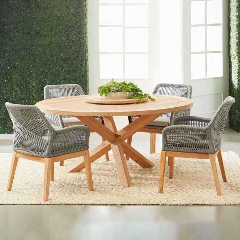 北欧户外柚木桌椅组合庭院露天阳台藤编桌椅室外防水防晒家具藤椅