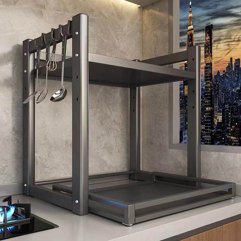 厨房电饭煲抽拉收纳架加高家用台面微波炉电器烤箱空气炸锅置物架