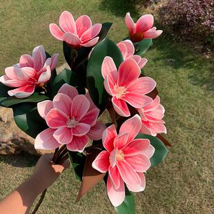 新款PU手绘大玉兰假花客厅玄关仿真花束中式简欧落地摆件装饰品