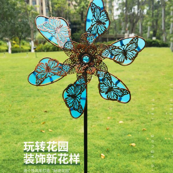 W6RT户外花园花插铁艺风车庭院别墅院子阳台风车装饰门口造景落地