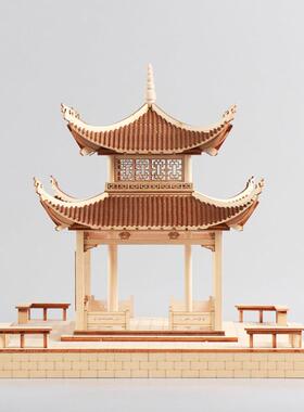 新中式创意木质凉亭建筑屋檐禅意客厅玄关家居样板房软装饰品摆件