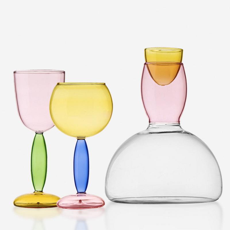 轻奢高档网红款撞色葡萄酒高脚杯高颜值波尔多红酒杯子醒酒器套装