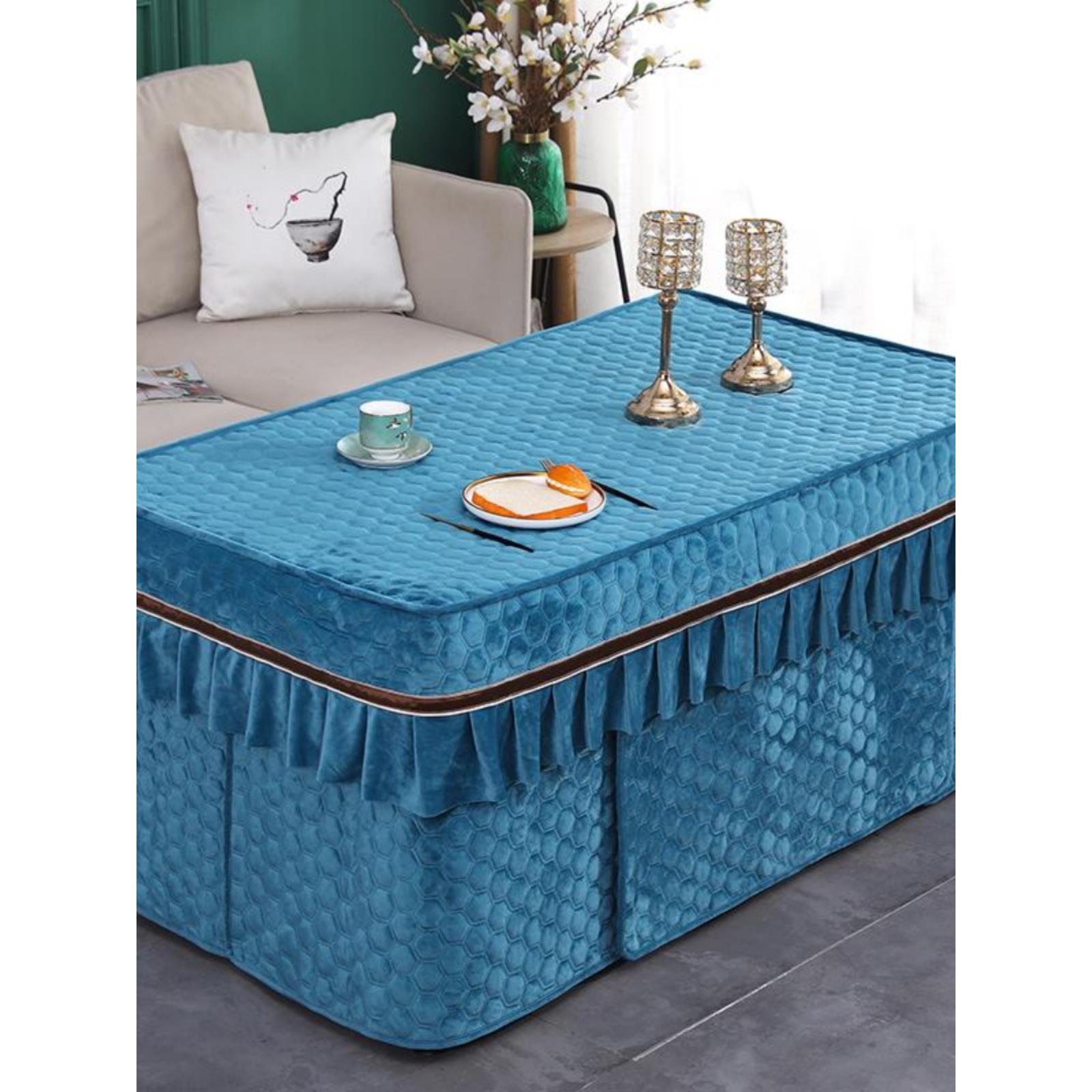 冬天新款烤火桌罩加绒加厚长方形电烤炉桌子取暖桌套桌布电炉子罩