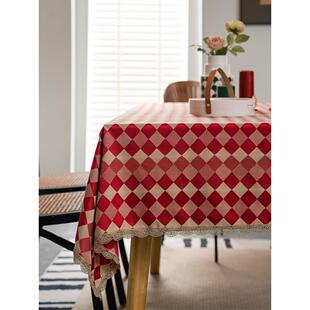 新年咖啡桌饭桌圆桌桌布无障碍豪华高端婚礼喜庆红格子气氛婚礼台