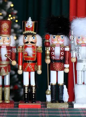 新品35CM胡桃夹子闪粉红色姜饼人打鼓士兵圣诞节情侣送礼桌面摆放