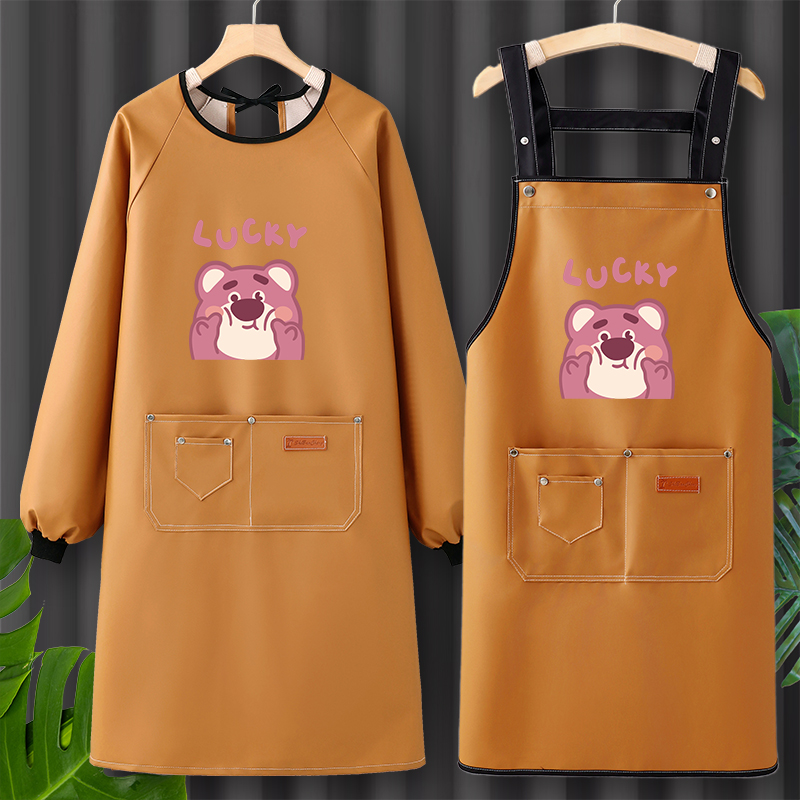 PU皮围裙厨房家用2025新款罩衣女上班专用做饭围兜工作服防油防水