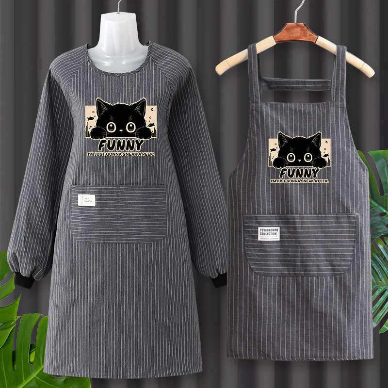 网红美甲可爱长袖围裙女2025新款纯棉男士罩衣工作服厨房家用防油