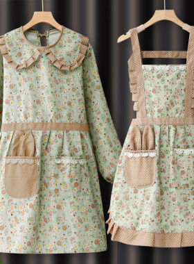 围裙长袖纯棉厨房家用做饭网红罩衣女2026新款时尚洋气秋冬工作服