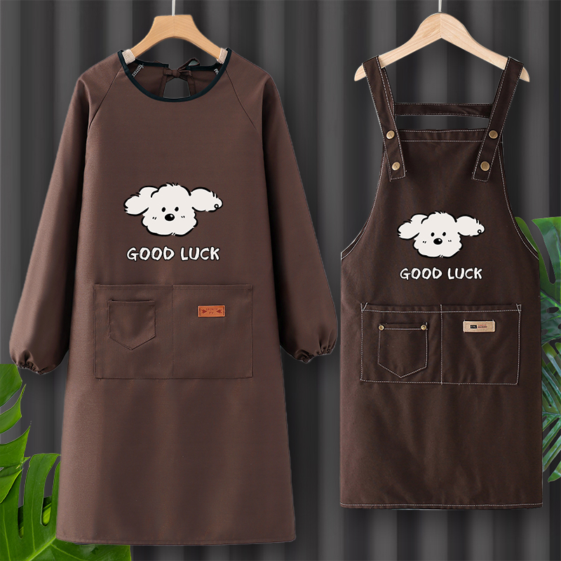 定制印字红色长袖围裙时尚罩衣