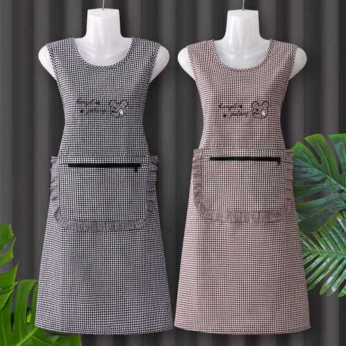 坎肩围裙家用厨房纯棉格子